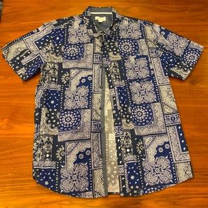 Blue patch work paisley button down shirt. Size large